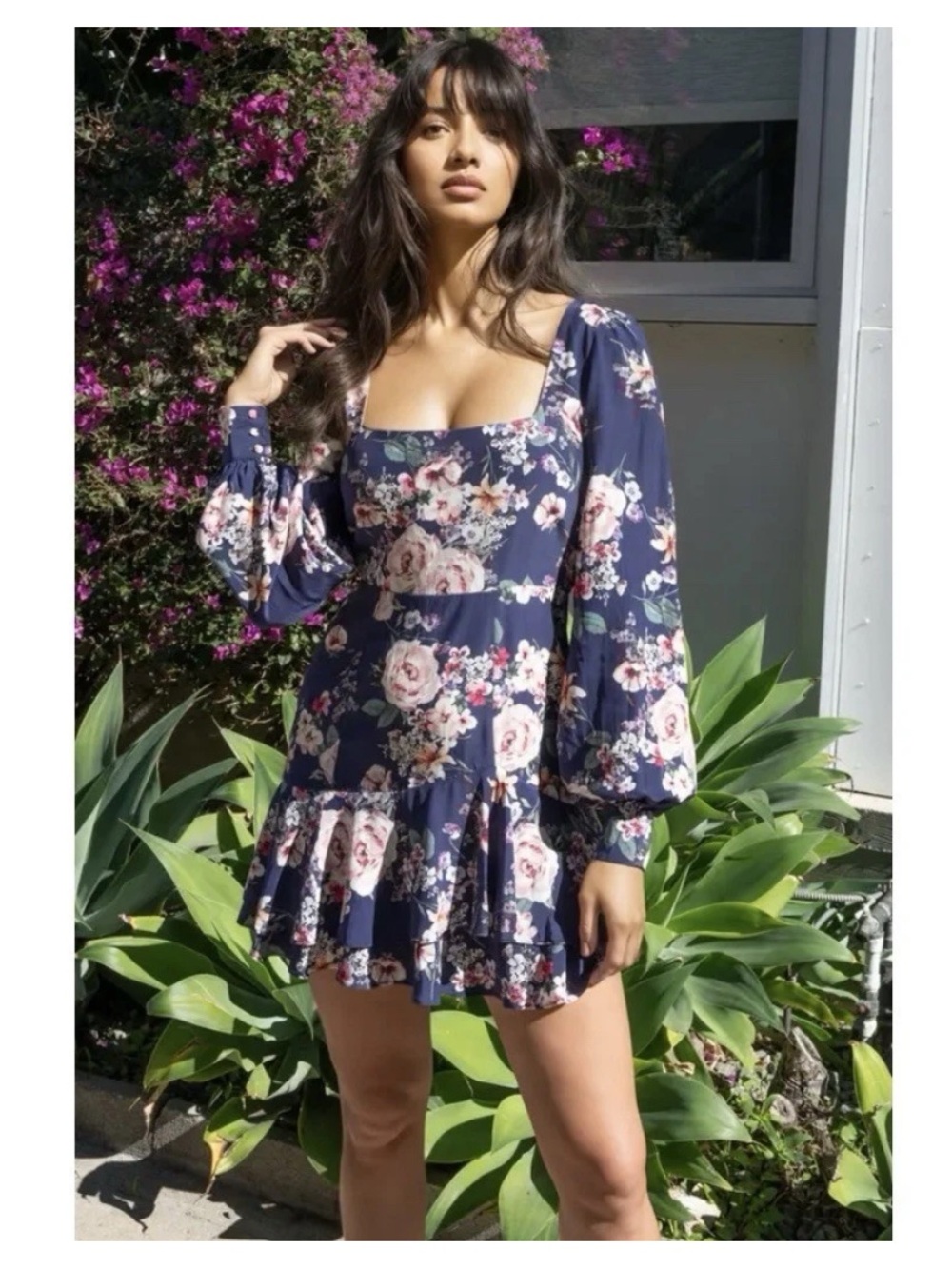 NWT Yumi Kim Navy Floral Square-Neck Mini Dress Sz 4 Chiffon Pretty $248